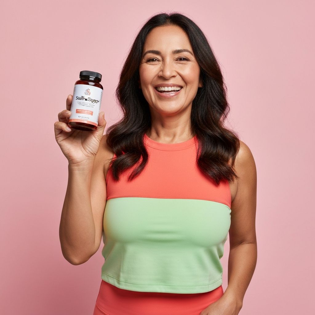Woman holding StubFatSupps supplement